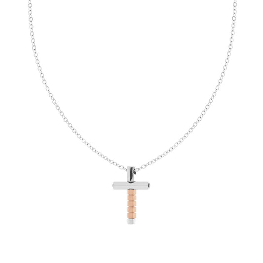 Collana Catena Forzatina con Croce Rosa in ACCIAIO