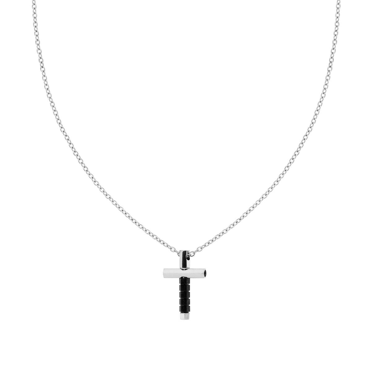 Collana Catena Forzatina con Croce e Bulloni Neri in ACCIAIO