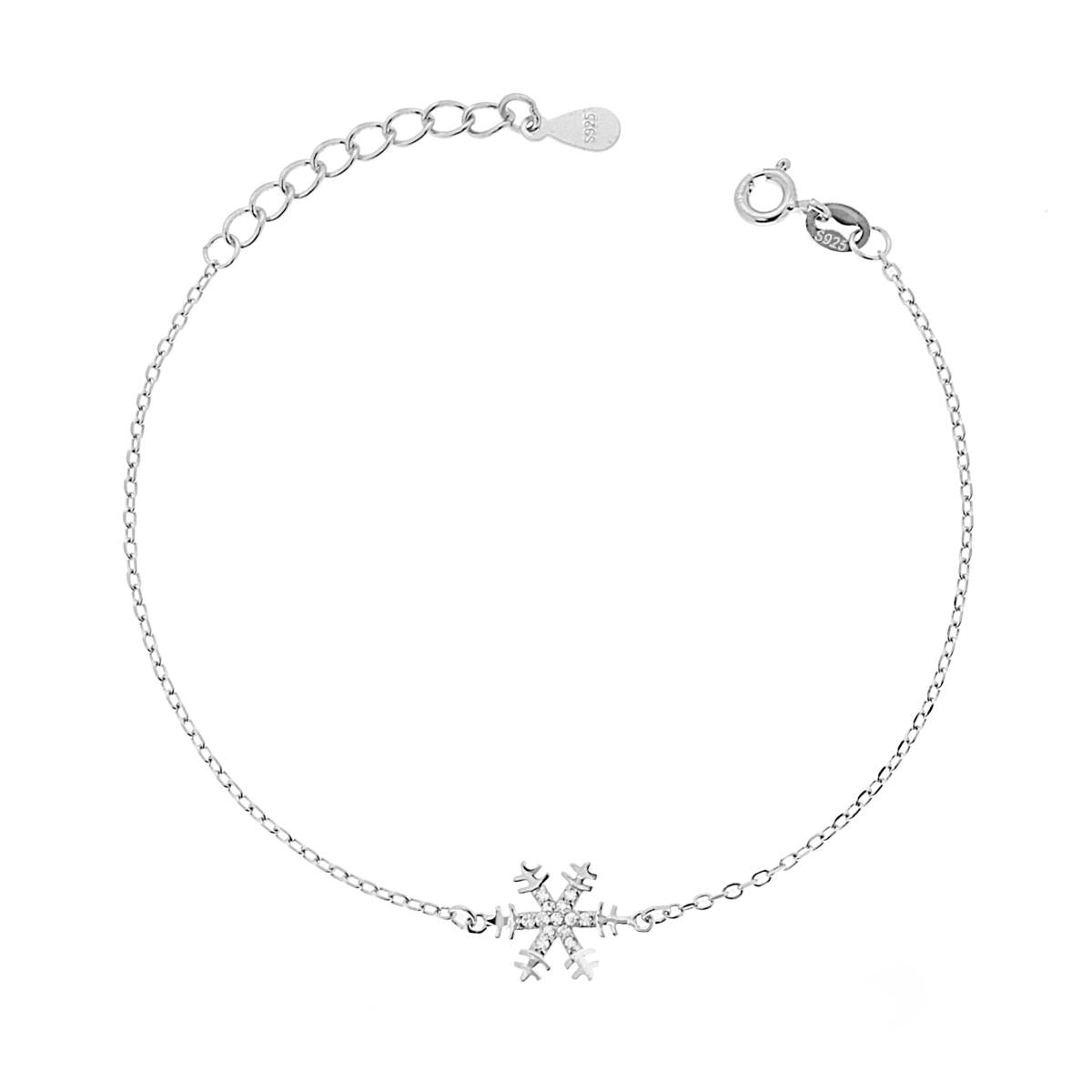 Bracciale con Fiocco di Neve con Zirconi Bianchi in ARGENTO 925 Galvanica Rodio