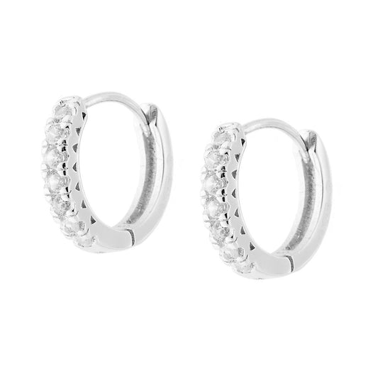 Orecchini Cerchio mm 17 con Zirconi Bianchi in ARGENTO 925 Galvanica Rodio