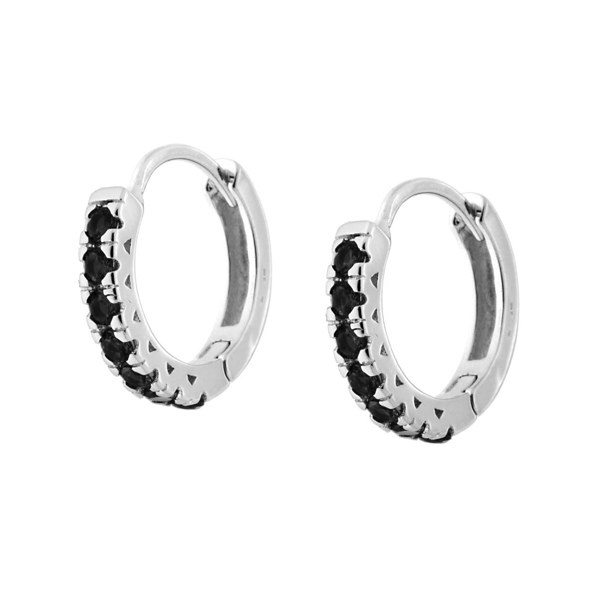 Orecchini Cerchio mm 17 con Zirconi Neri in ARGENTO 925 Galvanica Rodio