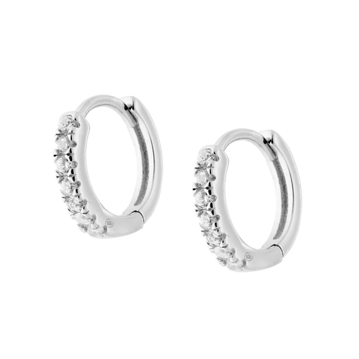 Orecchini Cerchio mm 13 con Zirconi Bianchi in ARGENTO 925 Galvanica Rodio