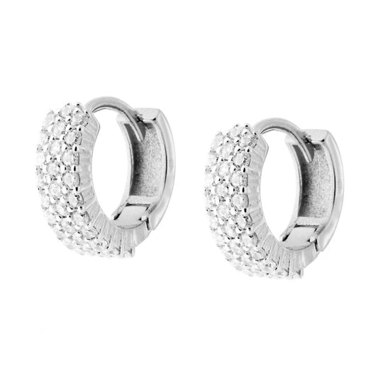 Orecchini Cerchio tre fili con Zirconi Bianchi in ARGENTO 925 Galvanica Rodio