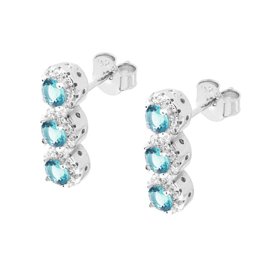 Orecchini Trilogy con Zirconi Acquamarina contornati con Zirconi Bianchi in ARGENTO 925 Galvanica Rodio