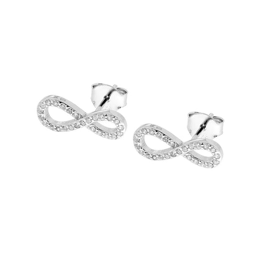 Orecchini a forma di Infinito con Zirconi Bianchi in ARGENTO 925 Galvanica Rodio