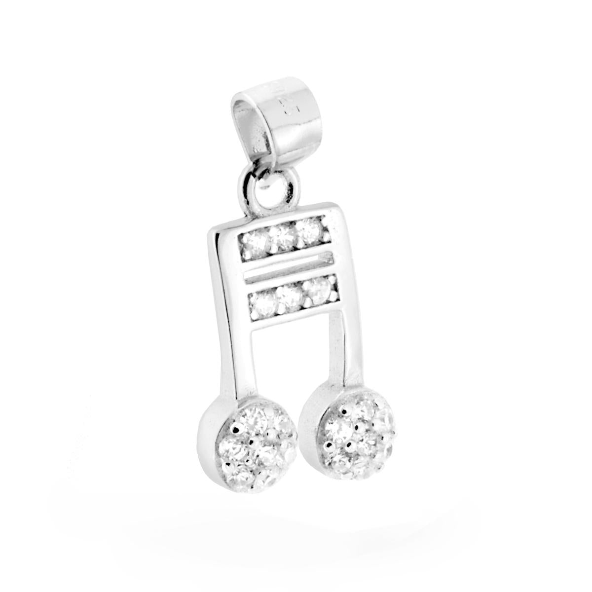 Ciondolo a forma di Nota Musicale Biscroma con Zirconi Bianchi.