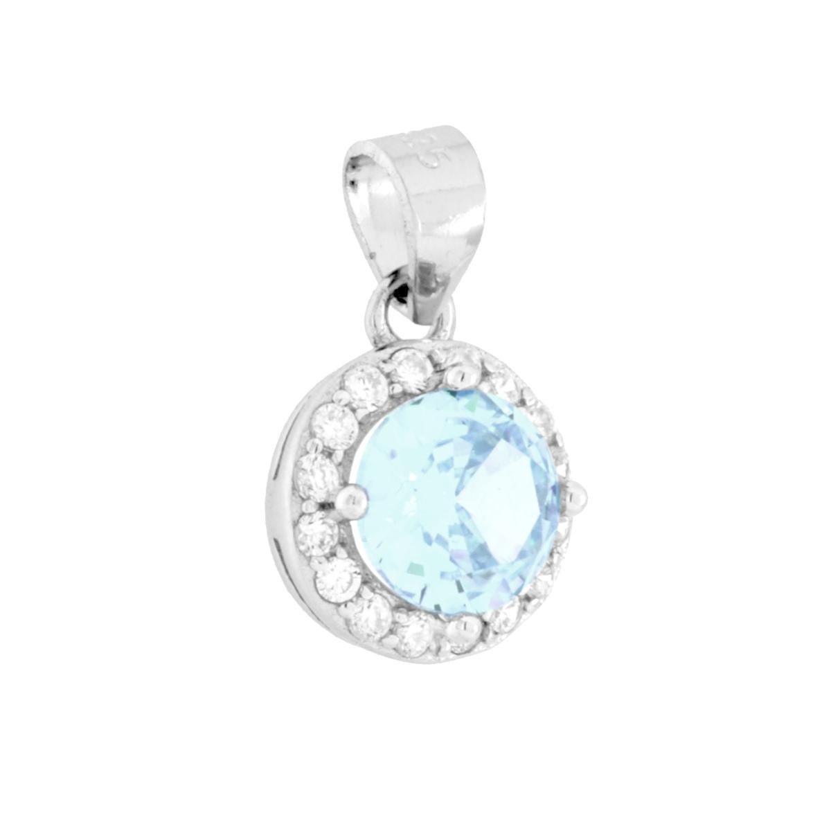 Ciondolo di forma Tonda con Cubic Zirconia Acquamarina e cubic zirconia bianchi incastonati intorno.