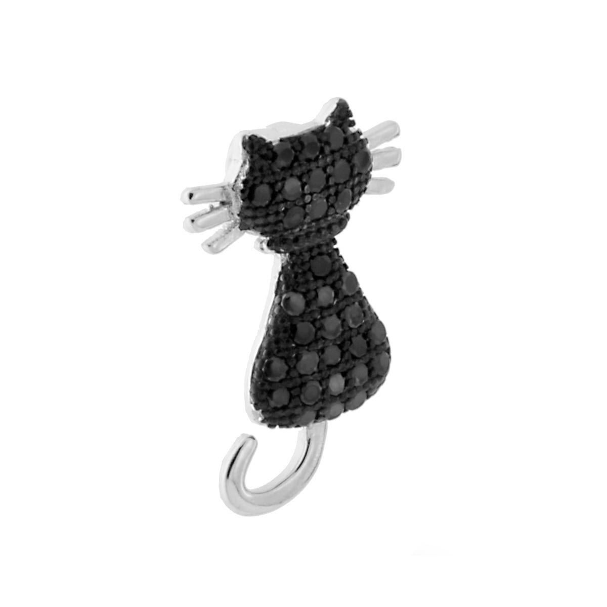 Ciondolo a forma di Gatto con Zirconi Neri e passante per Catena.