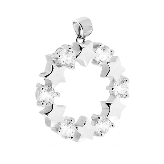 Ciondolo a forma Tonda con Cerchio di Stelle e Zirconi Bianchi.