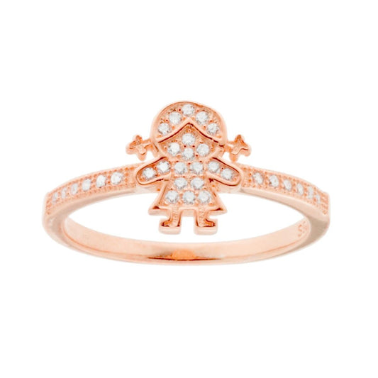 Anello Famiglia con figlia Bimba Cubic Zirconia Bianchi in ARGENTO 925 Galvanica Rosa