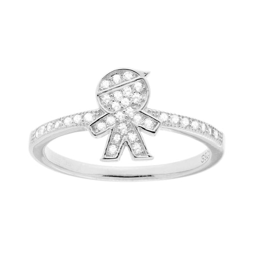 Anello Famiglia con figlio Bimbo Cubic Zirconia Bianchi in ARGENTO 925 Galvanica Rodio