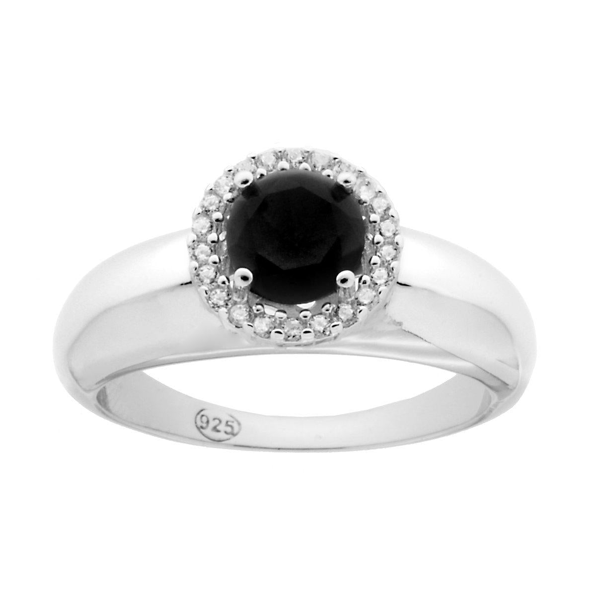 Anello Solitario con Cubic Zirconia Tondo Nero in ARGENTO 925 Galvanica Rodio