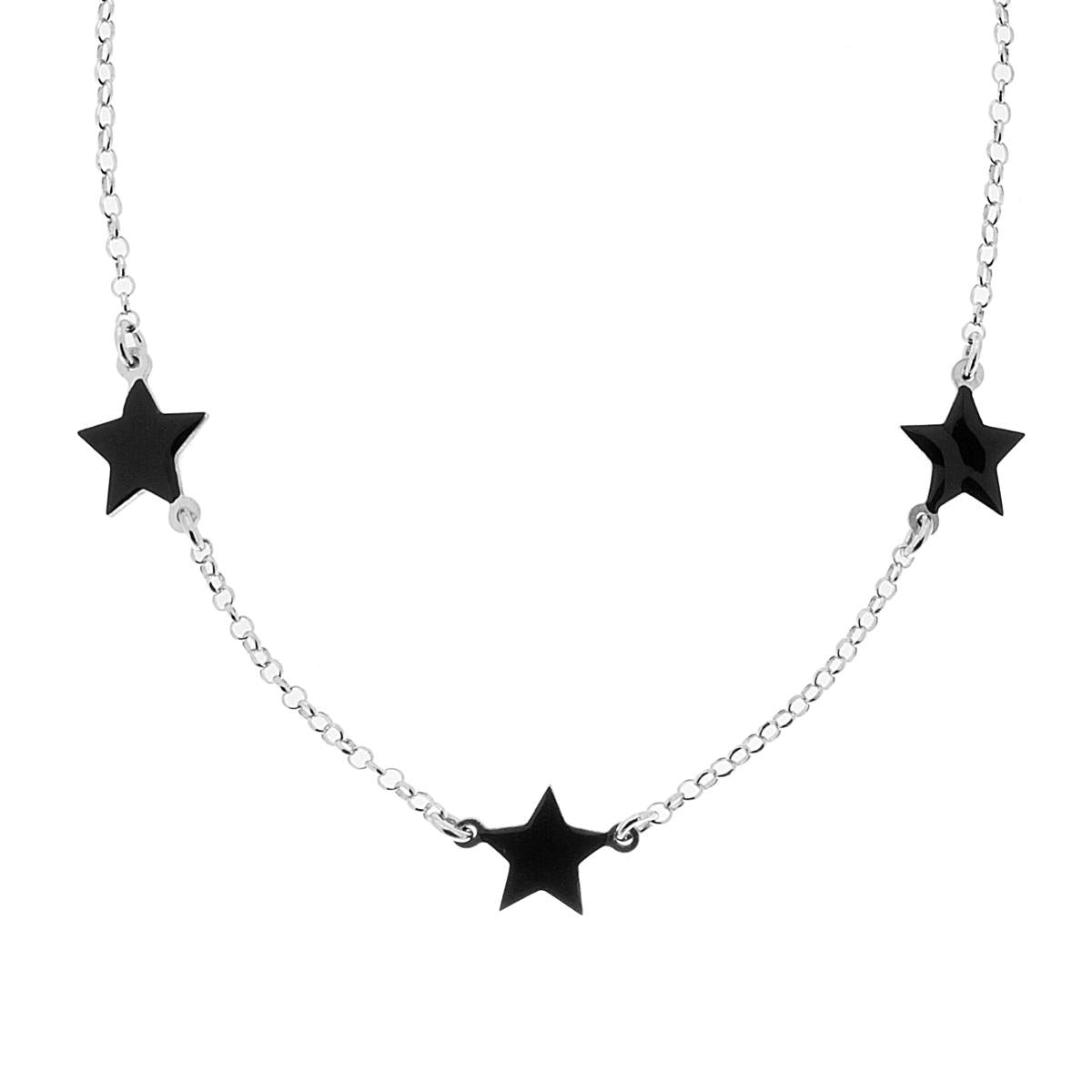 Collana con Stelle smalto Nero in ARGENTO 925 Galvanica Rodio