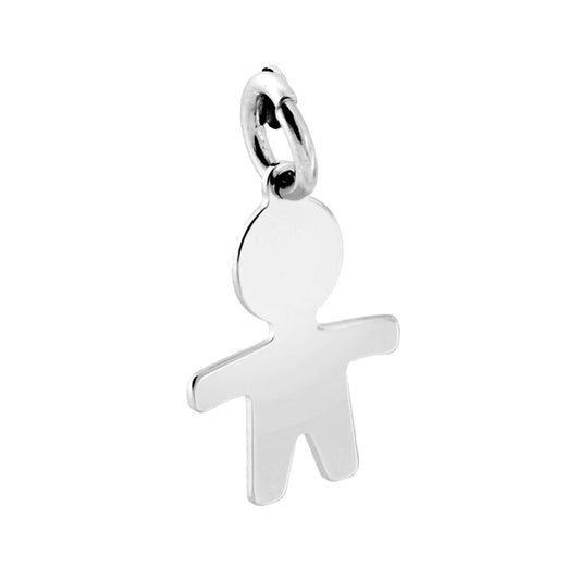 Ciondolo a forma di Bimbo, con contromaglia apribile per inserire nella Catena per Collana e/o Bracciale.<BR>Lavorazione liscia e lucida.<BR>Made in Italy