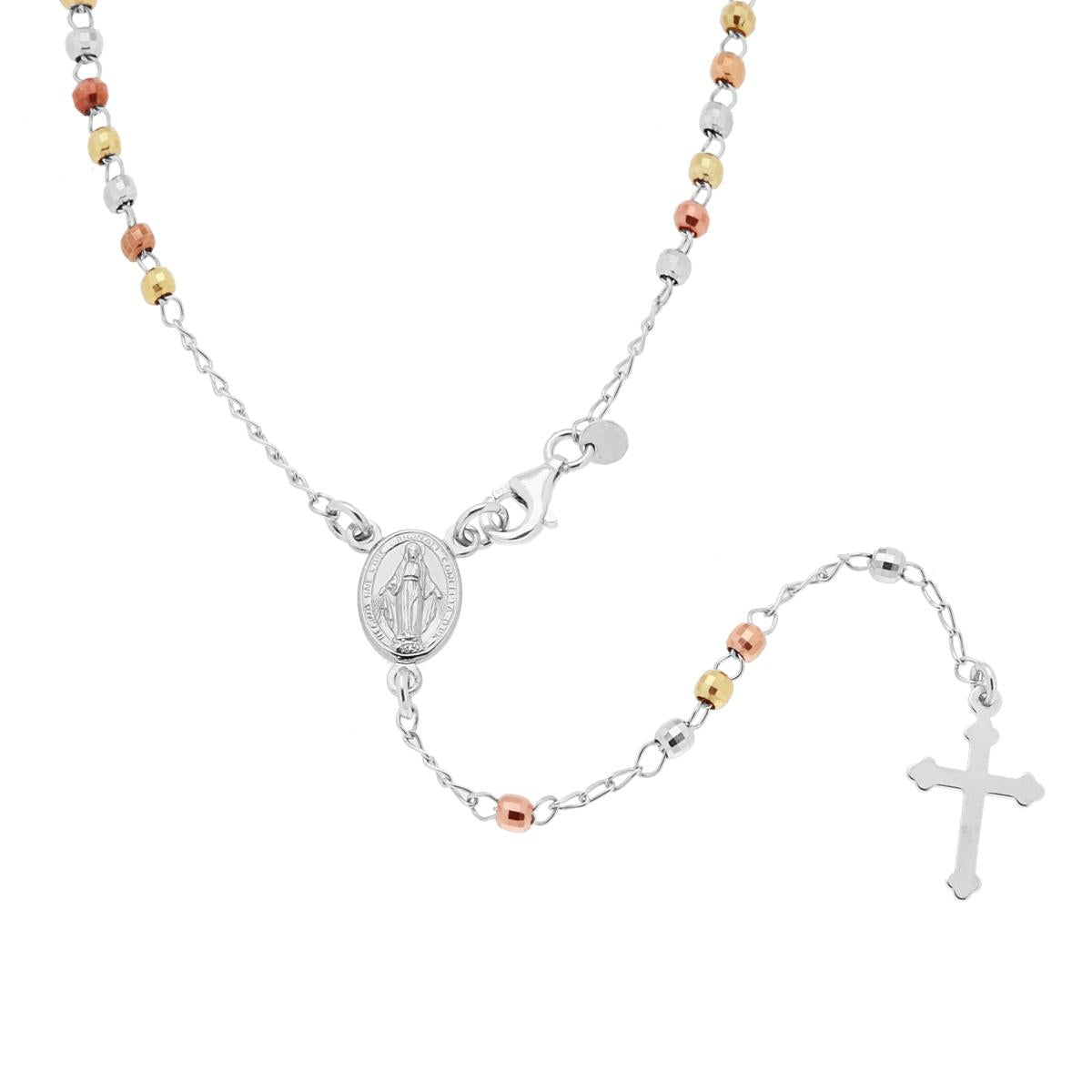 Collana Rosario cm 45 con Grani a pallina mm 2.5 in ARGENTO 925 Galvanica Oro Rodio e Rosa