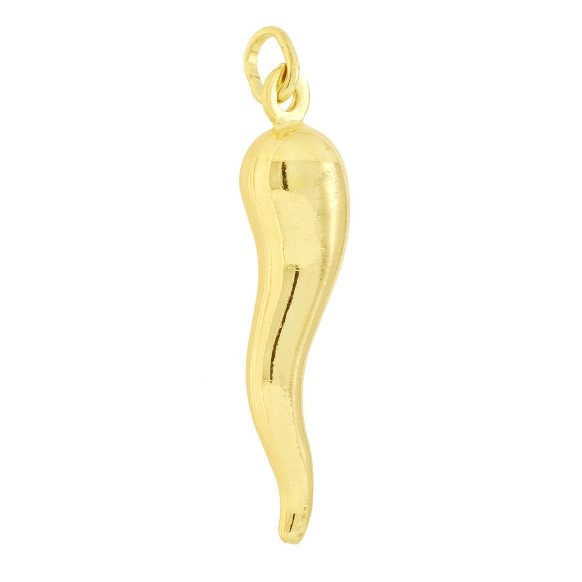 Ciondolo a forma di Cornetto portafortuna in Argento Galvanica Oro.<BR>Made in Italy