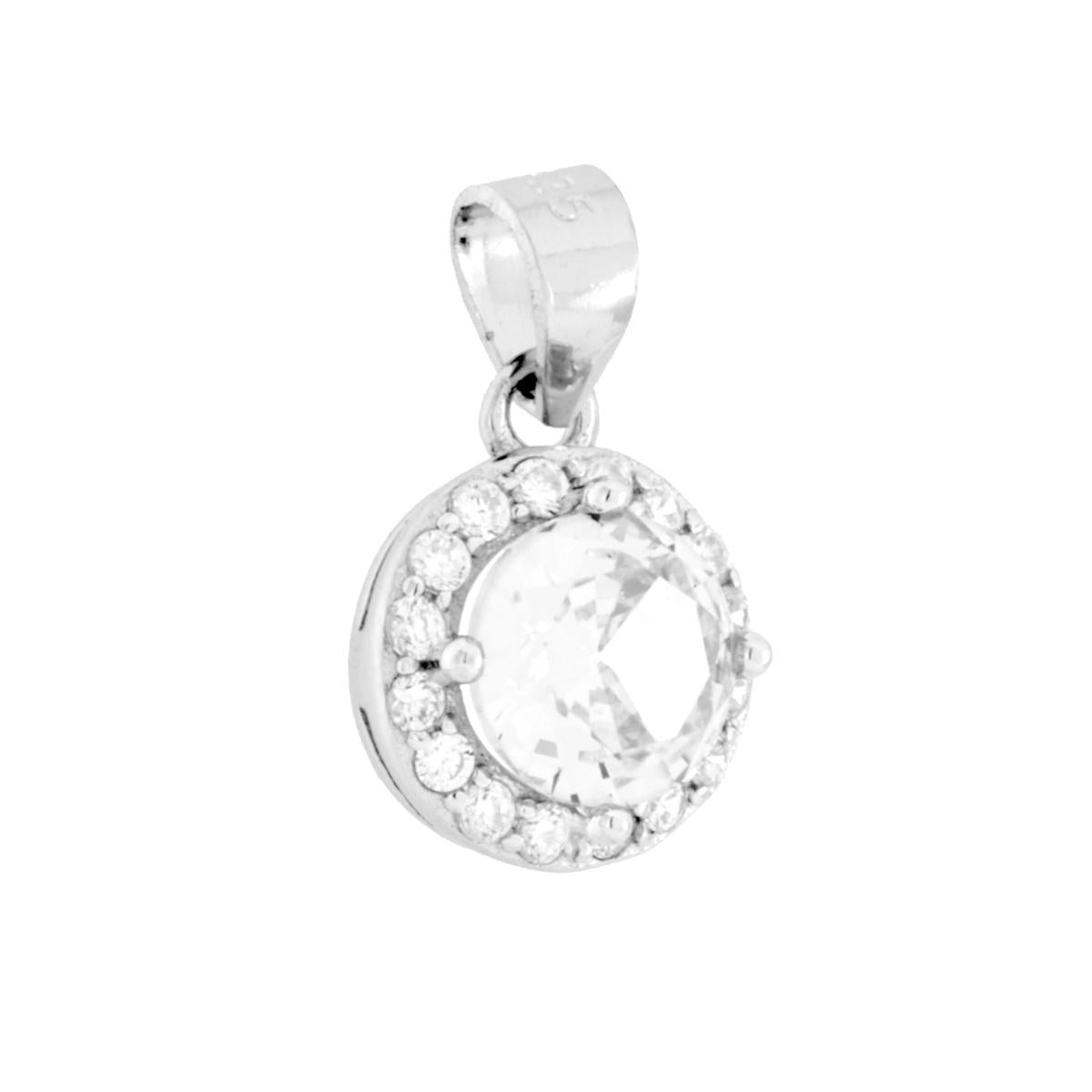 Ciondolo di forma Tonda con Cubic Zirconia bianco e cubic zirconia bianchi incastonati intorno.