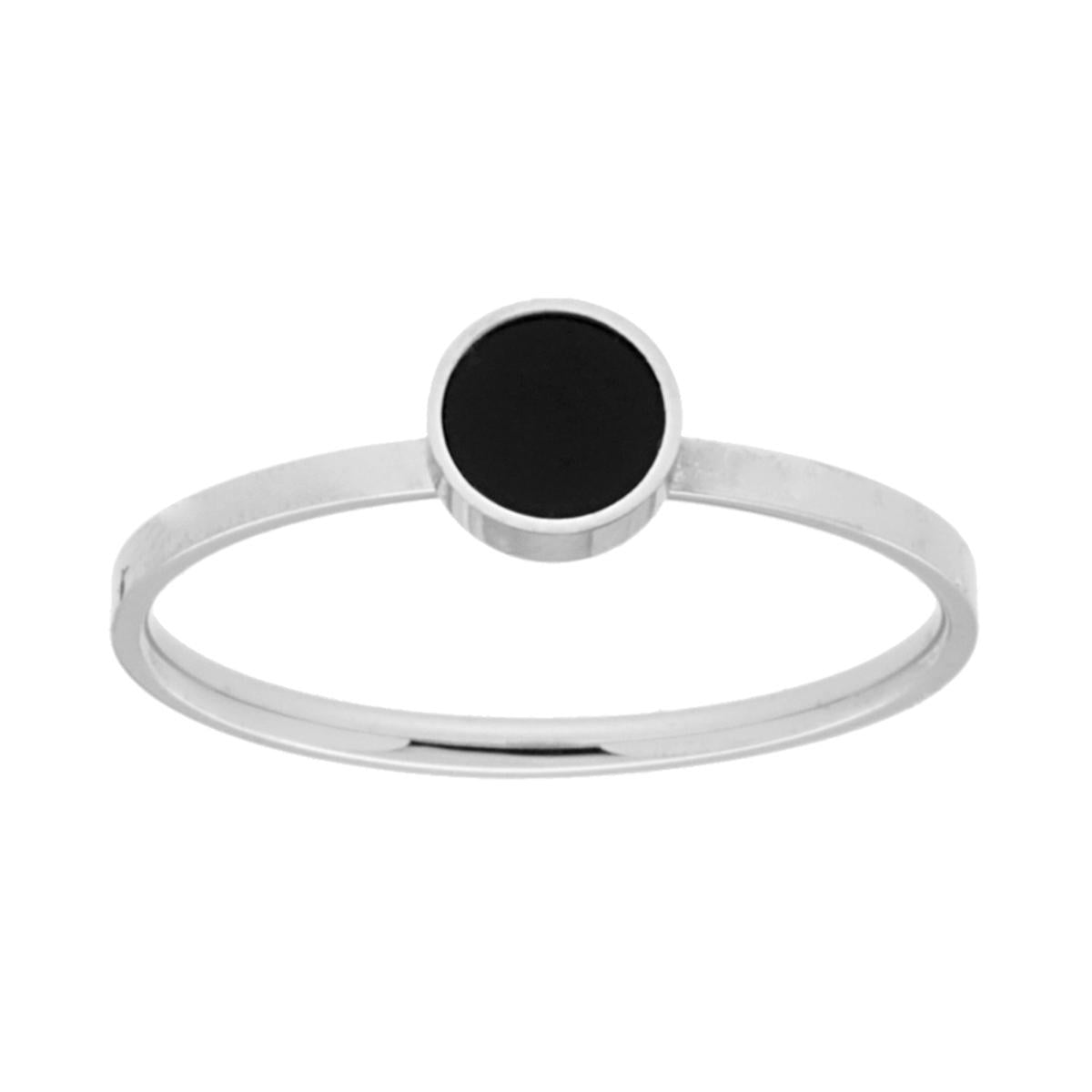 Anello con Tondo Nero in ACCIAIO