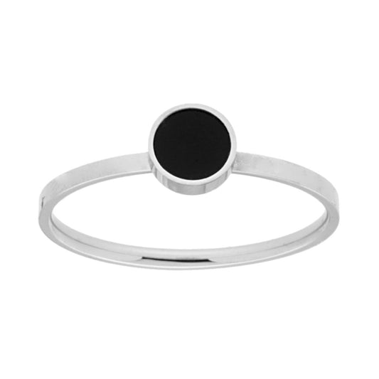 Anello con Tondo Nero in ACCIAIO