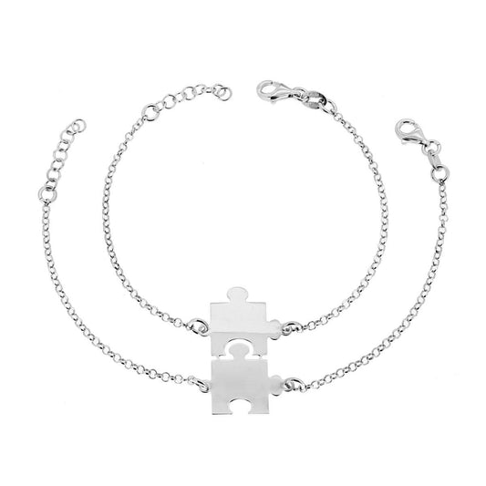 Bracciale Targa doppia LUI e LEI e Amicizia con Puzzle da spezzare in ARGENTO 925 Galvanica Rodio