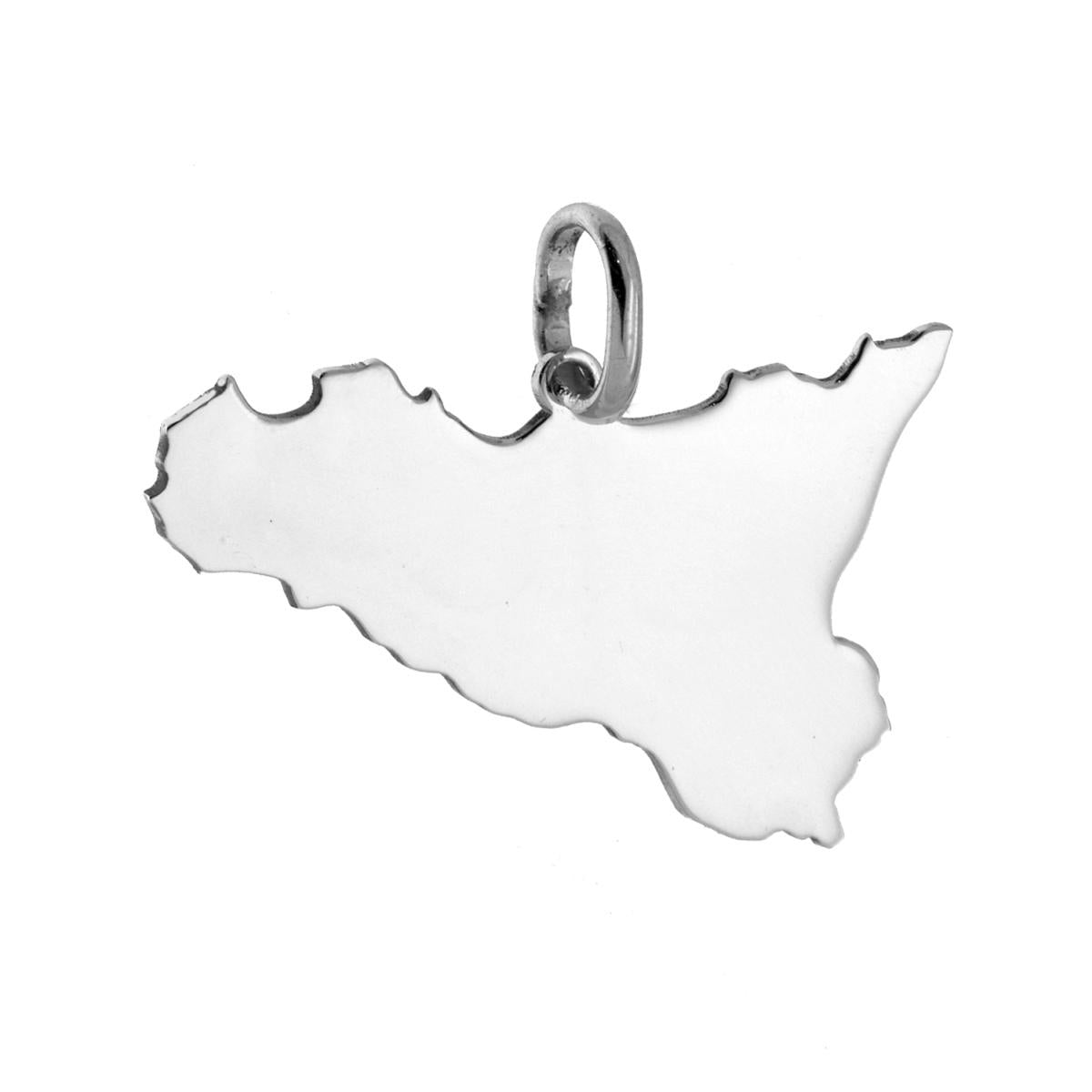 Ciondolo sagoma a forma di Sicilia con lavorazione liscia e lucida.<BR>Made in Italy