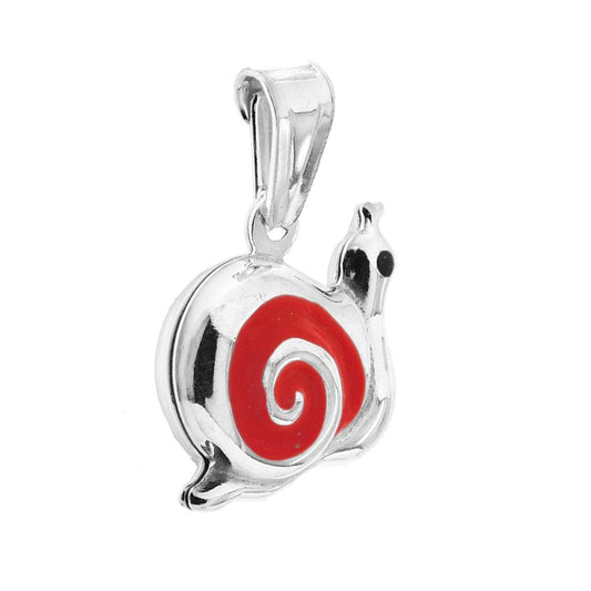 Ciondolo bombato, effetto tridimensionale, per Bimbo e Bimba, a forma di Lumaca con applicazione smalto colore Arancione.<BR>Made in Italy