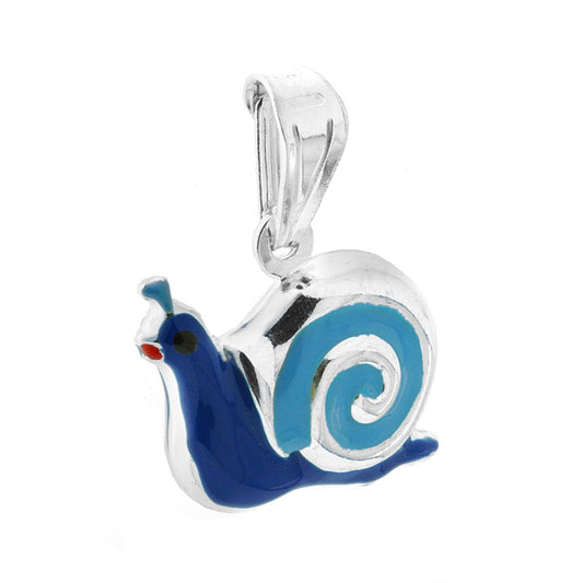 Ciondolo bombato, effetto tridimensionale, per Bimbo e Bimba, a forma di Lumaca con applicazione smalto colore Blu.<BR>Made in Italy