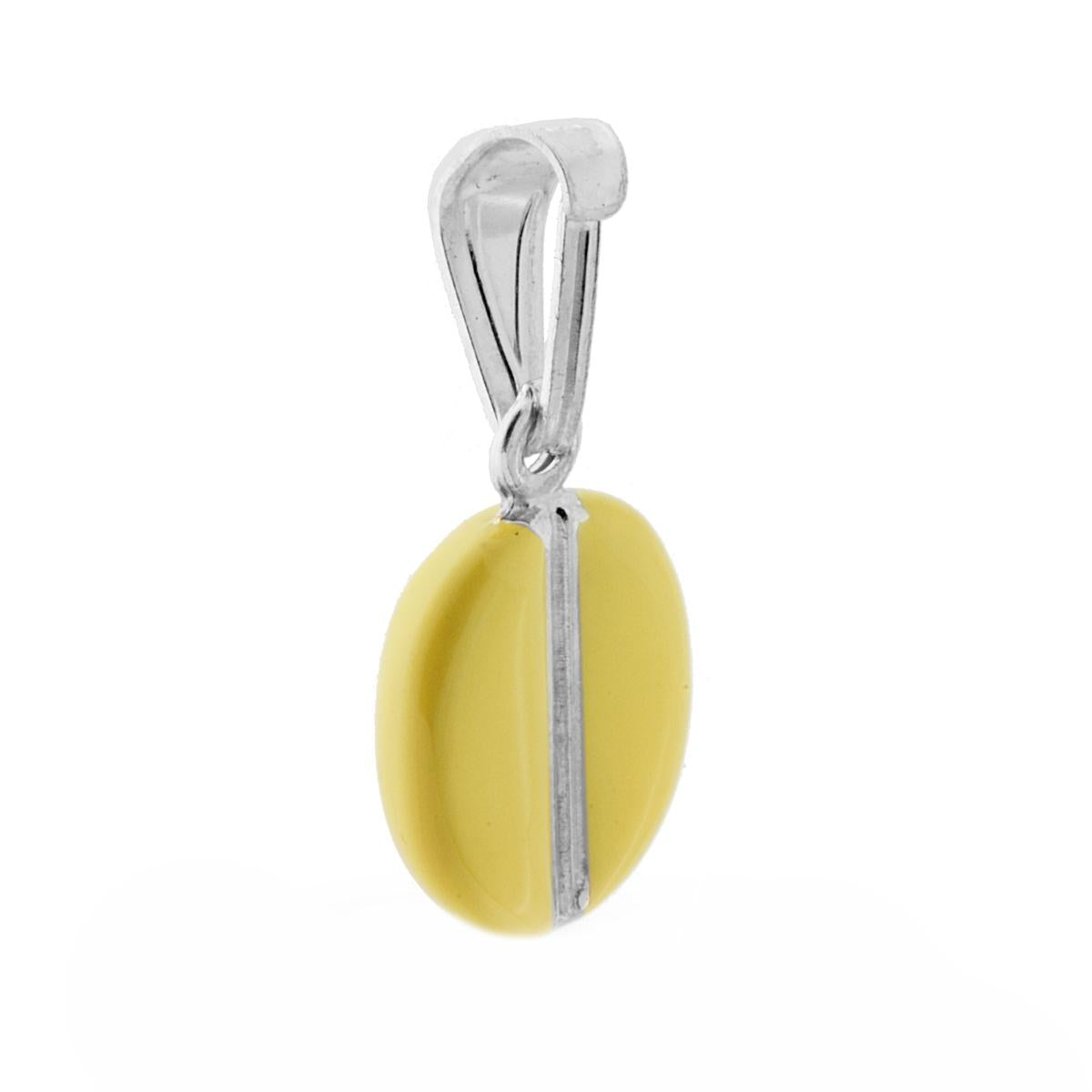 Ciondolo bombato, effetto tridimensionale, a forma di Chicco di Caffč con applicazione smalto colore Giallo.<BR>Made in Italy