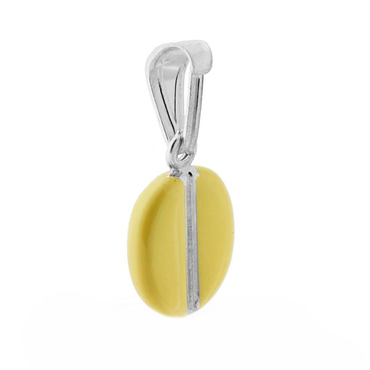 Ciondolo bombato, effetto tridimensionale, a forma di Chicco di Caffč con applicazione smalto colore Giallo.<BR>Made in Italy