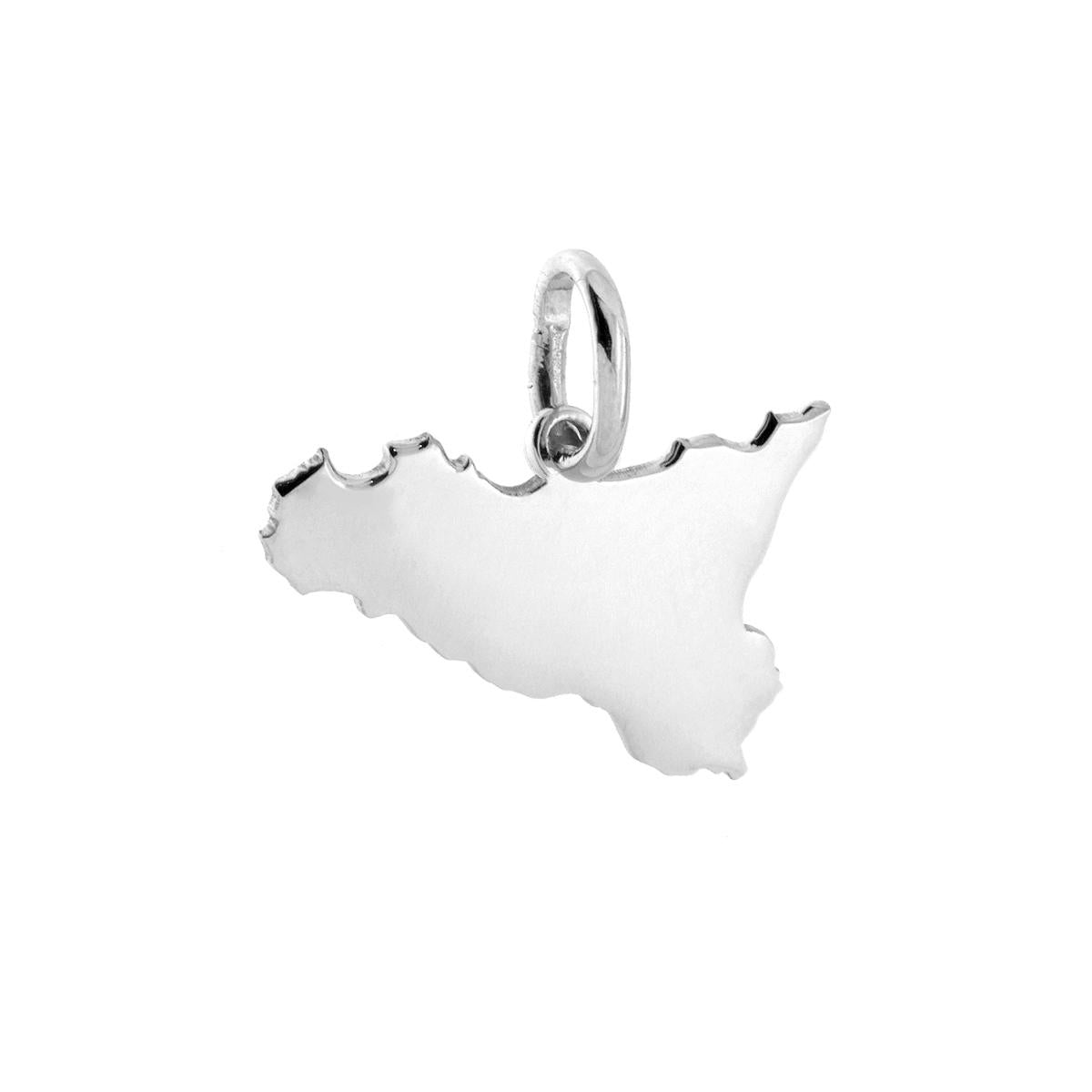 Ciondolo sagoma a forma di Sicilia con lavorazione liscia e lucida.<BR>Made in Italy