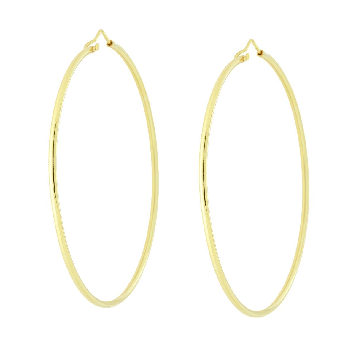 Orecchini a Cerchio Lisio mm 74 con canna mm 2 in ARGENTO 925 Galvanica Oro
