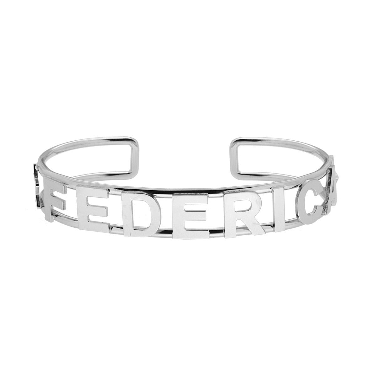 Bracciale Rigido con nome FEDERICA e Stelle Plain in ARGENTO 925 Galvanica Rodio