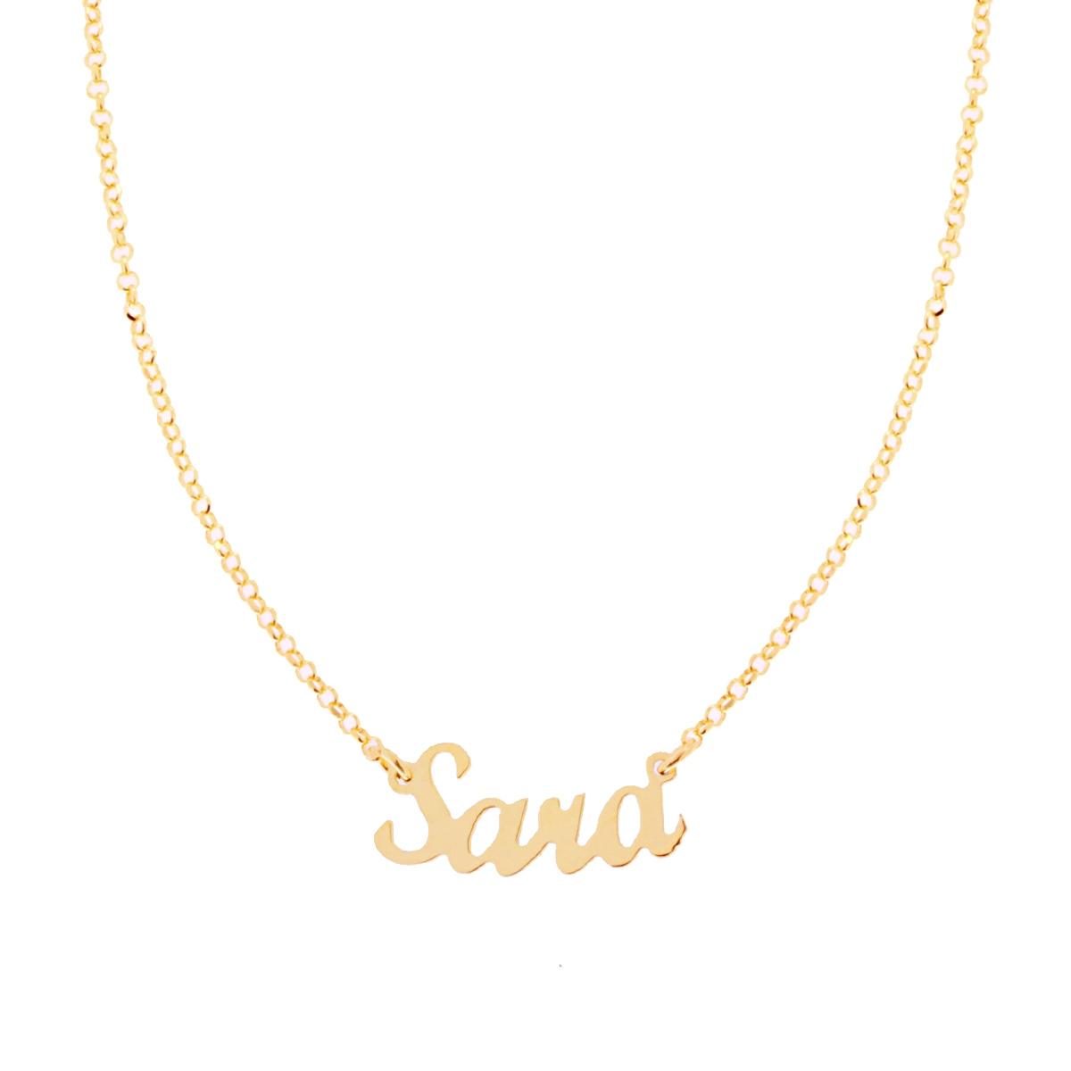 Collana Catena Rolo Diamantata con Nome Sara in Corsivo in ARGENTO 925 Galvanica Oro