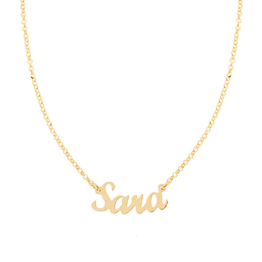 Collana Catena Rolo Diamantata con Nome Sara in Corsivo in ARGENTO 925 Galvanica Oro