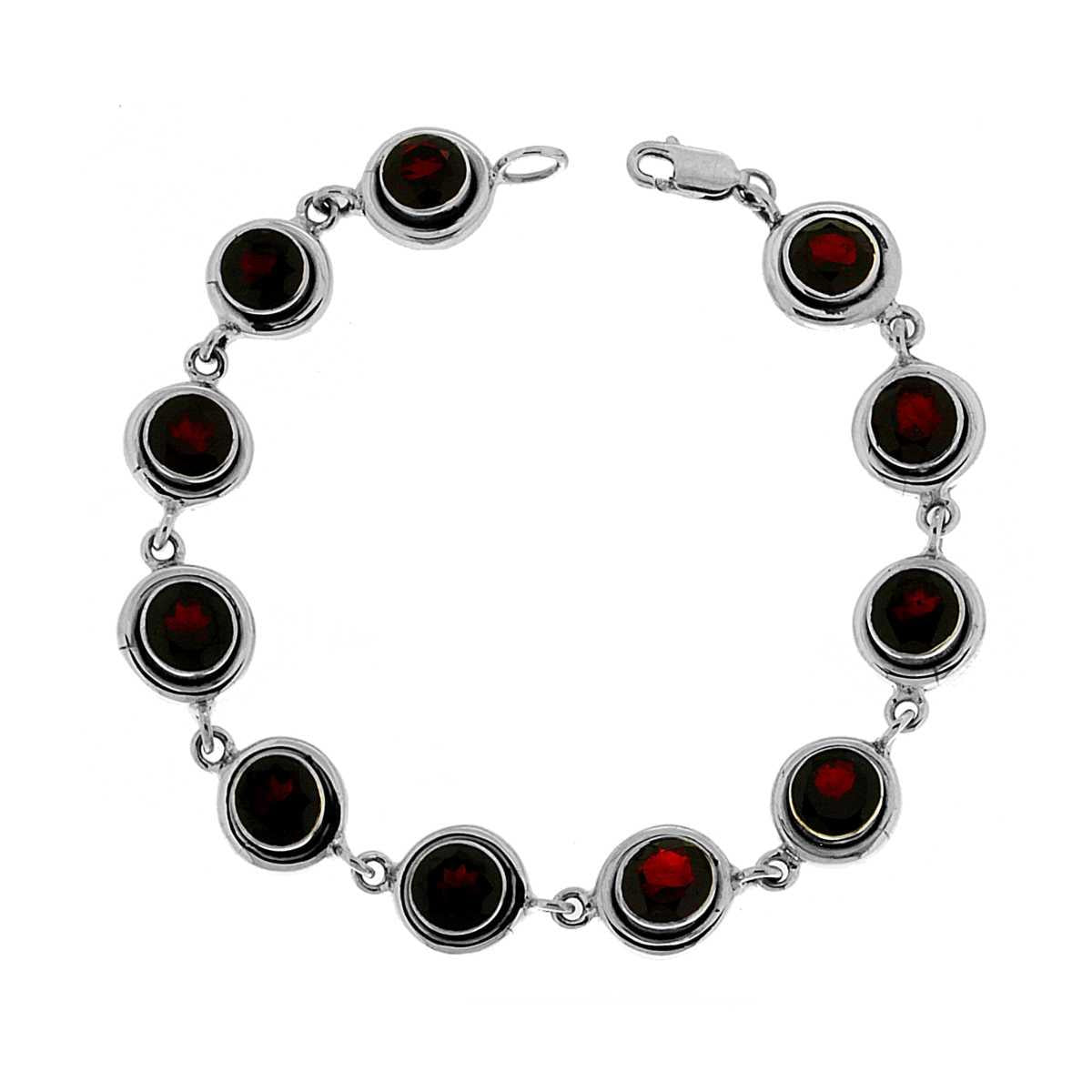 Bracciale Etnico Thailandese con Pietre sfaccettate Granato in ARGENTO 925