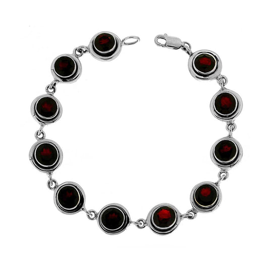 Bracciale Etnico Thailandese con Pietre sfaccettate Granato in ARGENTO 925