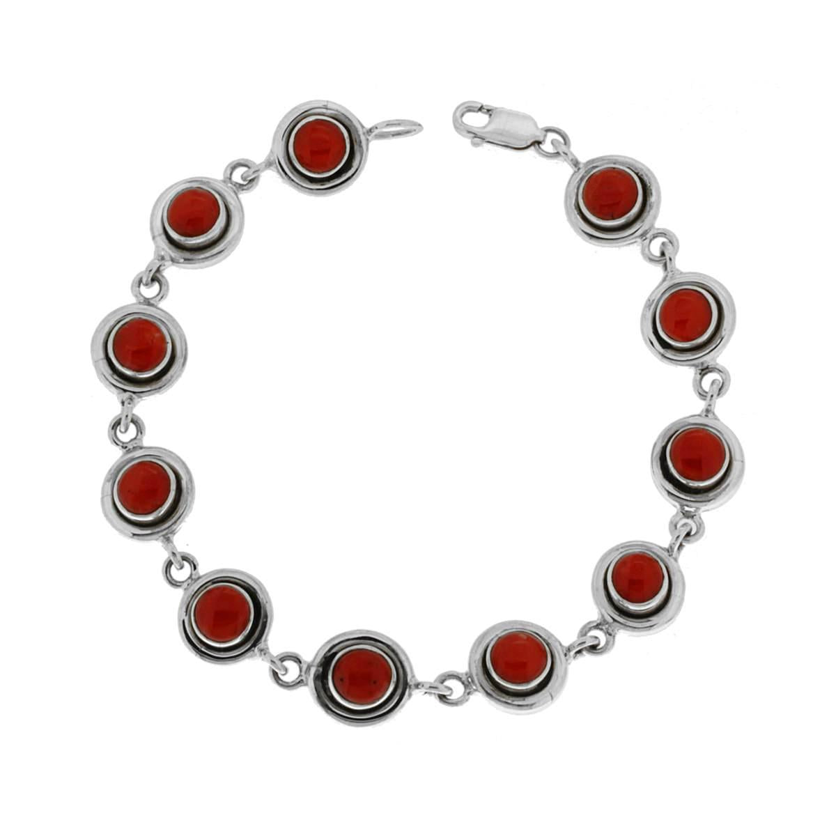 Bracciale Etnico Thailandese con Pietre Corallo in ARGENTO 925