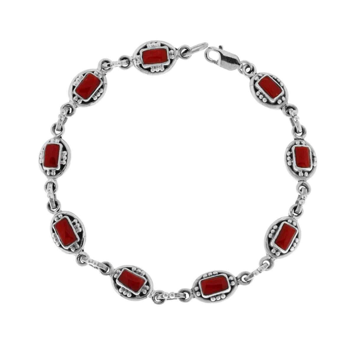 Bracciale Etnico Thailandese con Pietre Corallo in ARGENTO 925