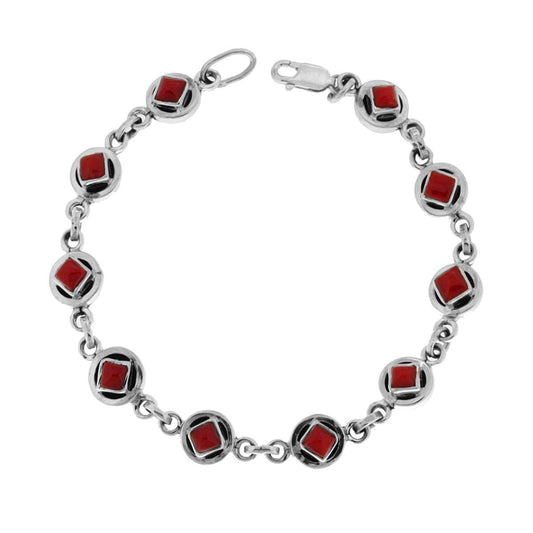 Bracciale Etnico Thailandese con Pietre Corallo in ARGENTO 925