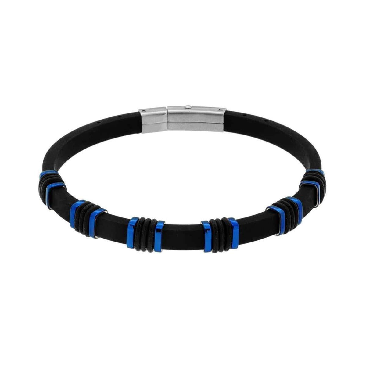 Bracciale in Caucciu con accessori colore Blu in ACCIAIO