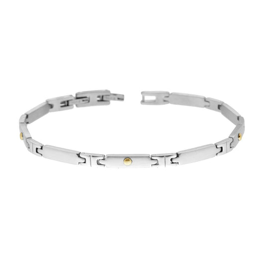 Bracciale Uomo Imperniato con Catena Acciaio e Punti Oro in ACCIAIO