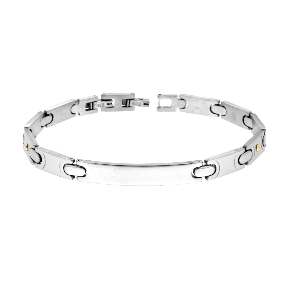 Bracciale Uomo Targa Imperniato con Catena Acciaio e Punti Oro in ACCIAIO