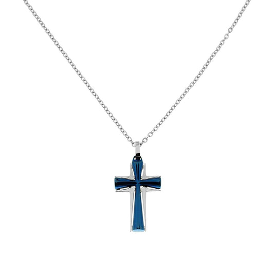 Collana con pendente a forma di Croce colore Acciaio e Blu in ACCIAIO