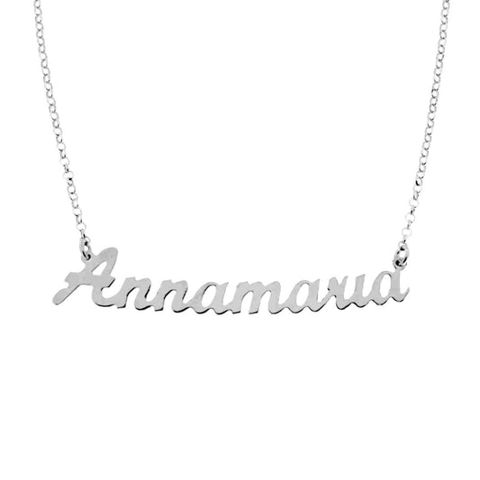 Collana nome Annamaria in corsivo in ARGENTO 925 Galvanica Rodio