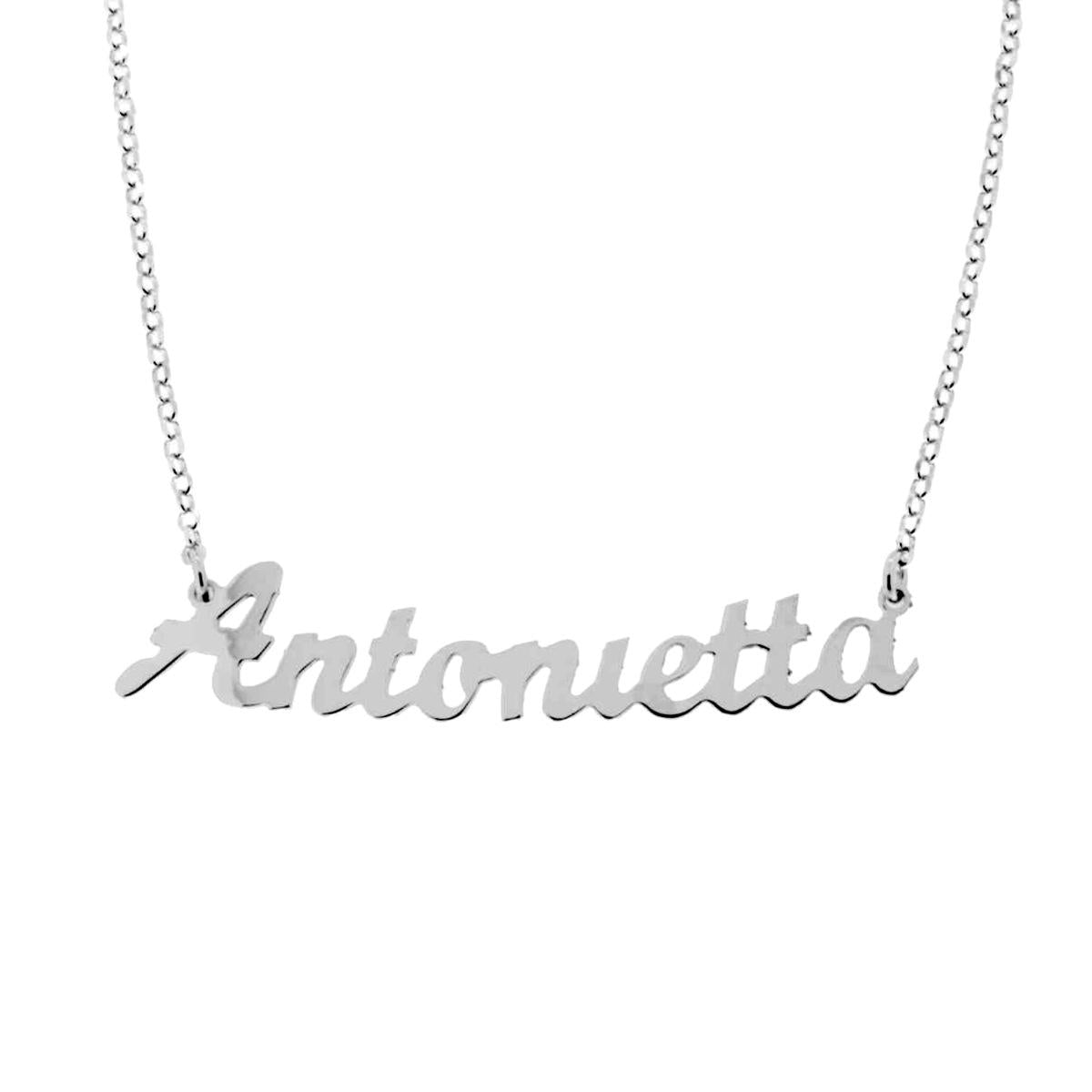Collana nome Antonietta in corsivo in ARGENTO 925 Galvanica Rodio