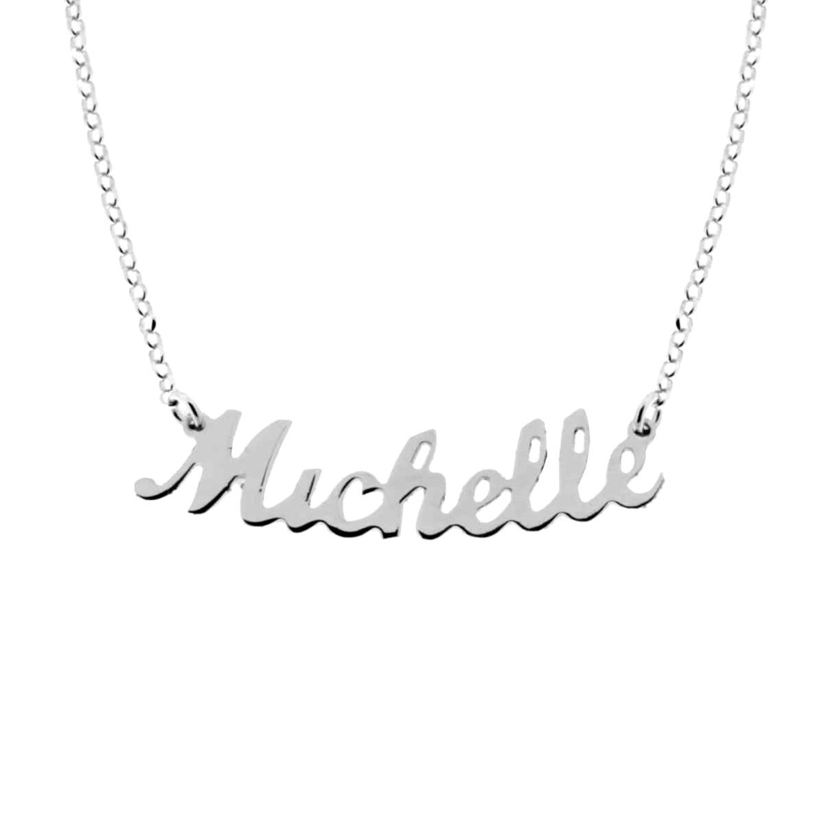 Collana nome Michelle in corsivo in ARGENTO 925 Galvanica Rodio