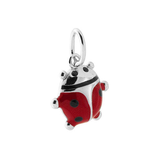 Ciondolo per Bimbo e Bimba, a forma di Coccinella con applicazione smalto colore Rosso e Nero.
