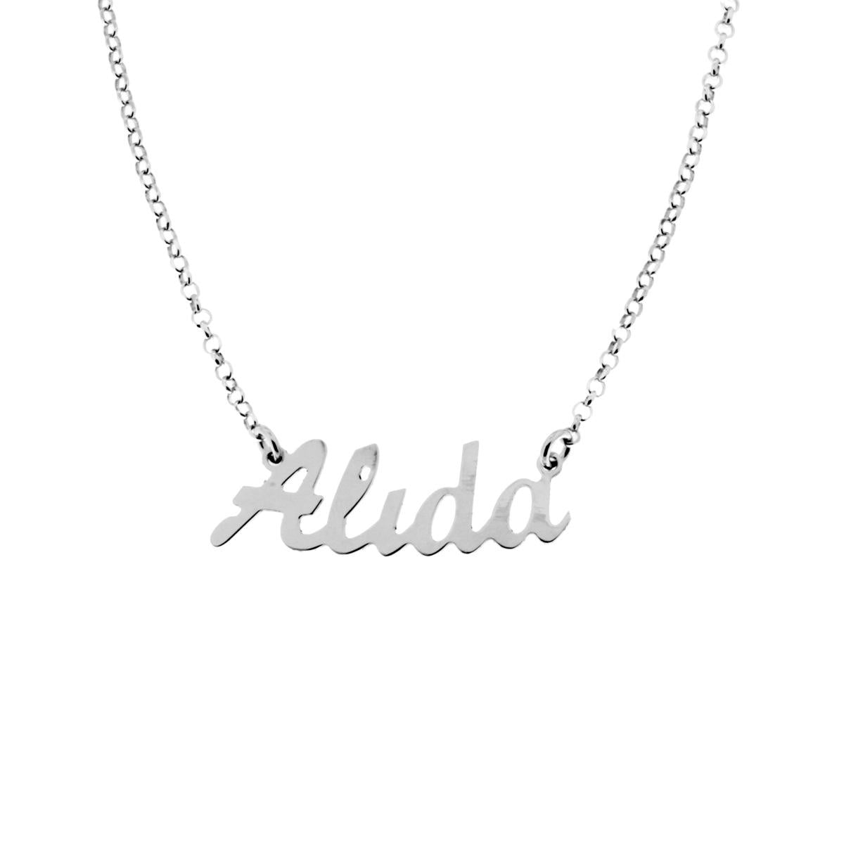 Collana nome in corsivo Alida in ARGENTO 925 Galvanica Rodio