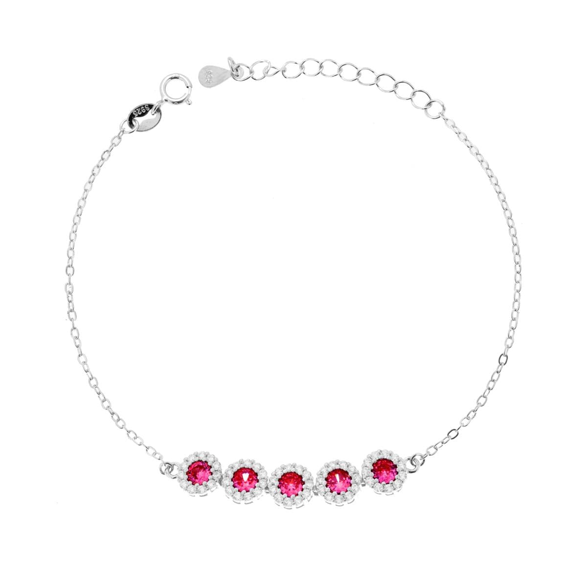 Bracciale con Zirconi Rosso Rubino contornati da Zirconi Bianchi in ARGENTO 925 Galvanica Rodio