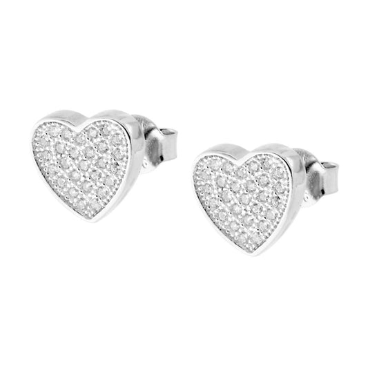 Orecchini Cuore con Zirconi Bianchi in ARGENTO 925 Galvanica Rodio